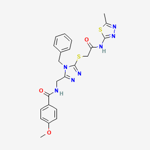 molecular formula C23H23N7O3S2 B2816113 N-((4-benzyl-5-((2-((5-methyl-1,3,4-thiadiazol-2-yl)amino)-2-oxoethyl)thio)-4H-1,2,4-triazol-3-yl)methyl)-4-methoxybenzamide CAS No. 476447-79-7