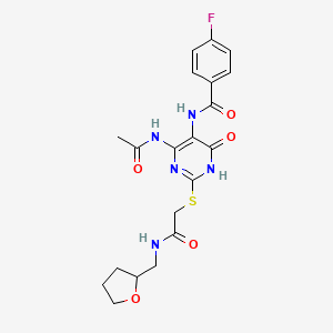 N-(4-acetamido-6-oxo-2-((2-oxo-2-(((tetrahydrofuran-2-yl)methyl)amino)ethyl)thio)-1,6-dihydropyrimidin-5-yl)-4-fluorobenzamide