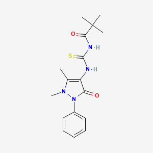 molecular formula C17H22N4O2S B2816134 N-[(1,5-dimethyl-3-oxo-2-phenylpyrazol-4-yl)carbamothioyl]-2,2-dimethylpropanamide CAS No. 446310-56-1