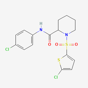 molecular formula C16H16Cl2N2O3S2 B2816137 N-(4-chlorophenyl)-1-((5-chlorothiophen-2-yl)sulfonyl)piperidine-2-carboxamide CAS No. 1049865-61-3