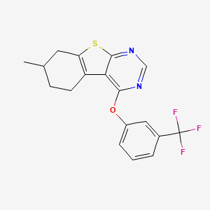 molecular formula C18H15F3N2OS B2816141 7-Methyl-4-[3-(trifluoromethyl)phenoxy]-5,6,7,8-tetrahydro-[1]benzothiolo[2,3-d]pyrimidine CAS No. 670270-62-9