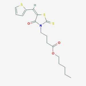 molecular formula C17H21NO3S3 B2816143 (E)-pentyl 4-(4-oxo-5-(thiophen-2-ylmethylene)-2-thioxothiazolidin-3-yl)butanoate CAS No. 315244-50-9