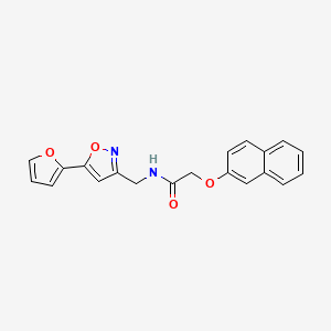 molecular formula C20H16N2O4 B2816145 N-((5-(furan-2-yl)isoxazol-3-yl)methyl)-2-(naphthalen-2-yloxy)acetamide CAS No. 1105241-25-5