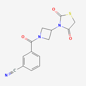 molecular formula C14H11N3O3S B2816152 3-(3-(2,4-二氧代噻唑烷-3-基)氮杂环丁烯-1-羰基)苯甲腈 CAS No. 1798511-92-8