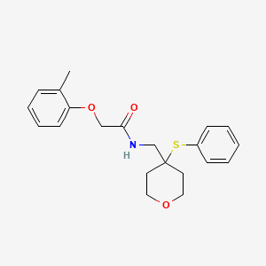 molecular formula C21H25NO3S B2816160 N-((4-(phenylthio)tetrahydro-2H-pyran-4-yl)methyl)-2-(o-tolyloxy)acetamide CAS No. 1797173-53-5
