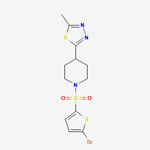 molecular formula C12H14BrN3O2S3 B2816224 2-(1-((5-溴噻吩-2-基)磺酰)哌啶-4-基)-5-甲基-1,3,4-噻二唑 CAS No. 1396851-94-7