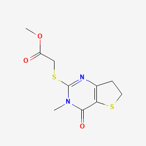 molecular formula C10H12N2O3S2 B2816238 Methyl 2-((3-methyl-4-oxo-3,4,6,7-tetrahydrothieno[3,2-d]pyrimidin-2-yl)thio)acetate CAS No. 893362-89-5