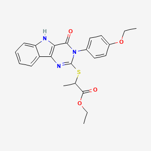 molecular formula C23H23N3O4S B2816284 ethyl 2-{[3-(4-ethoxyphenyl)-4-oxo-3H,4H,5H-pyrimido[5,4-b]indol-2-yl]sulfanyl}propanoate CAS No. 536710-46-0