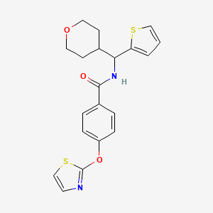 molecular formula C20H20N2O3S2 B2816286 N-[(oxan-4-yl)(thiophen-2-yl)methyl]-4-(1,3-thiazol-2-yloxy)benzamide CAS No. 2320855-44-3