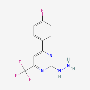 molecular formula C11H8F4N4 B2816309 4-(4-Fluorophenyl)-2-hydrazinyl-6-(trifluoromethyl)pyrimidine CAS No. 861409-81-6