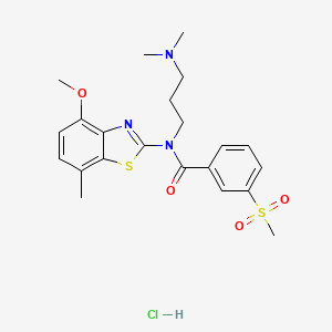molecular formula C22H28ClN3O4S2 B2816326 N-(3-(dimethylamino)propyl)-N-(4-methoxy-7-methylbenzo[d]thiazol-2-yl)-3-(methylsulfonyl)benzamide hydrochloride CAS No. 1216786-03-6
