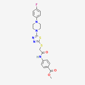 molecular formula C22H22FN5O3S2 B2816332 Methyl 4-(2-((5-(4-(4-fluorophenyl)piperazin-1-yl)-1,3,4-thiadiazol-2-yl)thio)acetamido)benzoate CAS No. 1105252-03-6