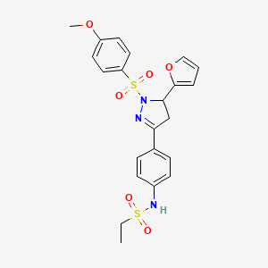 molecular formula C22H23N3O6S2 B2816344 N-(4-(5-(furan-2-yl)-1-((4-methoxyphenyl)sulfonyl)-4,5-dihydro-1H-pyrazol-3-yl)phenyl)ethanesulfonamide CAS No. 851781-59-4