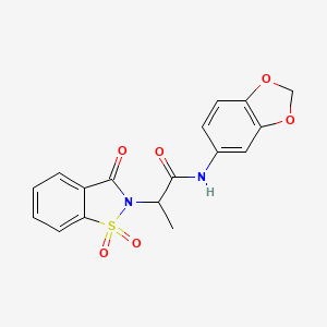molecular formula C17H14N2O6S B2816345 N-(benzo[d][1,3]dioxol-5-yl)-2-(1,1-dioxido-3-oxobenzo[d]isothiazol-2(3H)-yl)propanamide CAS No. 899955-46-5