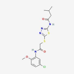 molecular formula C16H19ClN4O3S2 B2816359 N-[5-({[(5-chloro-2-methoxyphenyl)carbamoyl]methyl}sulfanyl)-1,3,4-thiadiazol-2-yl]-3-methylbutanamide CAS No. 893149-29-6