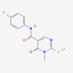 molecular formula C13H12FN3O2S B2816428 N-(4-fluorophenyl)-1-methyl-2-(methylsulfanyl)-6-oxo-1,6-dihydropyrimidine-5-carboxamide CAS No. 891100-70-2