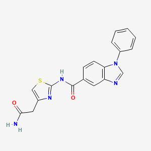 molecular formula C19H15N5O2S B2816431 N-(4-(2-amino-2-oxoethyl)thiazol-2-yl)-1-phenyl-1H-benzo[d]imidazole-5-carboxamide CAS No. 1203125-41-0