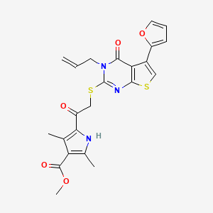 molecular formula C23H21N3O5S2 B2816488 methyl 5-(2-{[5-(furan-2-yl)-4-oxo-3-(prop-2-en-1-yl)-3H,4H-thieno[2,3-d]pyrimidin-2-yl]sulfanyl}acetyl)-2,4-dimethyl-1H-pyrrole-3-carboxylate CAS No. 683780-04-3
