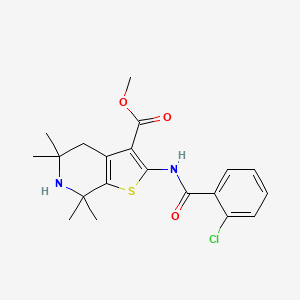 molecular formula C20H23ClN2O3S B2816500 Methyl 2-(2-chlorobenzamido)-5,5,7,7-tetramethyl-4,5,6,7-tetrahydrothieno[2,3-c]pyridine-3-carboxylate CAS No. 887901-30-6