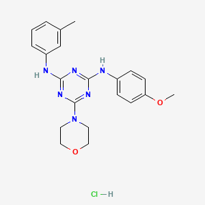 molecular formula C21H25ClN6O2 B2816554 N2-(4-methoxyphenyl)-6-morpholino-N4-(m-tolyl)-1,3,5-triazine-2,4-diamine hydrochloride CAS No. 1179395-07-3