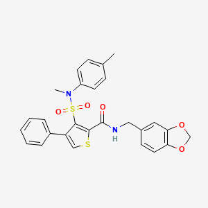 molecular formula C27H24N2O5S2 B2816576 N-[(2H-1,3-benzodioxol-5-yl)methyl]-3-[methyl(4-methylphenyl)sulfamoyl]-4-phenylthiophene-2-carboxamide CAS No. 1112311-15-5