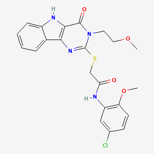 molecular formula C22H21ClN4O4S B2816589 N-(5-chloro-2-methoxyphenyl)-2-{[3-(2-methoxyethyl)-4-oxo-3H,4H,5H-pyrimido[5,4-b]indol-2-yl]sulfanyl}acetamide CAS No. 887217-32-5