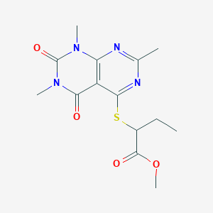 molecular formula C14H18N4O4S B2816601 Methyl 2-((2,6,8-trimethyl-5,7-dioxo-5,6,7,8-tetrahydropyrimido[4,5-d]pyrimidin-4-yl)thio)butanoate CAS No. 852168-96-8