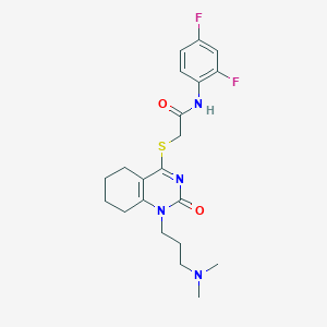 molecular formula C21H26F2N4O2S B2816656 N-(2,4-difluorophenyl)-2-((1-(3-(dimethylamino)propyl)-2-oxo-1,2,5,6,7,8-hexahydroquinazolin-4-yl)thio)acetamide CAS No. 899951-02-1