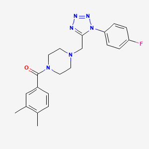 molecular formula C21H23FN6O B2816744 (3,4-dimethylphenyl)(4-((1-(4-fluorophenyl)-1H-tetrazol-5-yl)methyl)piperazin-1-yl)methanone CAS No. 1040650-21-2