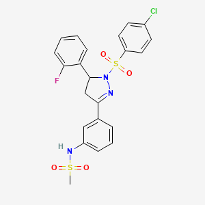 molecular formula C22H19ClFN3O4S2 B2816745 N-(3-(1-((4-chlorophenyl)sulfonyl)-5-(2-fluorophenyl)-4,5-dihydro-1H-pyrazol-3-yl)phenyl)methanesulfonamide CAS No. 833435-08-8