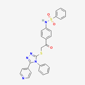 molecular formula C27H21N5O3S2 B2816777 N-[4-(2-{[4-phenyl-5-(pyridin-4-yl)-4H-1,2,4-triazol-3-yl]sulfanyl}acetyl)phenyl]benzenesulfonamide CAS No. 326007-99-2