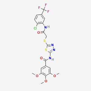 molecular formula C21H18ClF3N4O5S2 B2816788 N-{5-[({[2-chloro-5-(trifluoromethyl)phenyl]carbamoyl}methyl)sulfanyl]-1,3,4-thiadiazol-2-yl}-3,4,5-trimethoxybenzamide CAS No. 392299-27-3