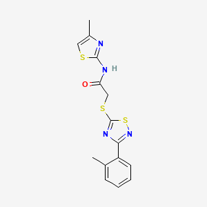 molecular formula C15H14N4OS3 B2816803 N-(4-methylthiazol-2-yl)-2-((3-(o-tolyl)-1,2,4-thiadiazol-5-yl)thio)acetamide CAS No. 864918-91-2