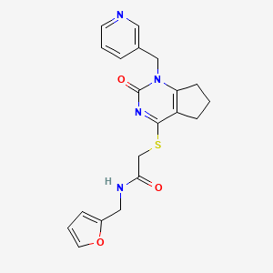 molecular formula C20H20N4O3S B2816810 N-[(furan-2-yl)methyl]-2-({2-oxo-1-[(pyridin-3-yl)methyl]-1H,2H,5H,6H,7H-cyclopenta[d]pyrimidin-4-yl}sulfanyl)acetamide CAS No. 887197-07-1