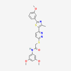 molecular formula C25H24N4O4S2 B2816824 N-(3,5-dimethoxyphenyl)-2-({6-[2-(3-methoxyphenyl)-4-methyl-1,3-thiazol-5-yl]pyridazin-3-yl}sulfanyl)acetamide CAS No. 923147-81-3
