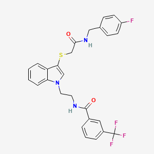 molecular formula C27H23F4N3O2S B2816898 N-(2-{3-[({[(4-fluorophenyl)methyl]carbamoyl}methyl)sulfanyl]-1H-indol-1-yl}ethyl)-3-(trifluoromethyl)benzamide CAS No. 851714-88-0