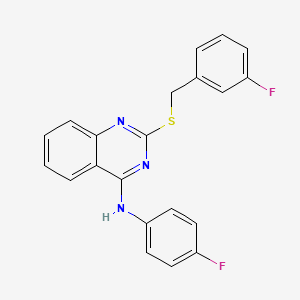 molecular formula C21H15F2N3S B2816995 N-(4-fluorophenyl)-2-[(3-fluorophenyl)methylsulfanyl]quinazolin-4-amine CAS No. 688355-59-1