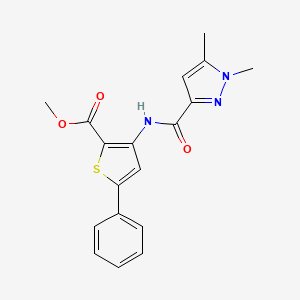 molecular formula C18H17N3O3S B2817073 methyl 3-(1,5-dimethyl-1H-pyrazole-3-amido)-5-phenylthiophene-2-carboxylate CAS No. 1013759-48-2