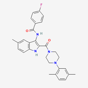 molecular formula C29H29FN4O2 B2817099 N-{2-[4-(2,5-dimethylphenyl)piperazine-1-carbonyl]-5-methyl-1H-indol-3-yl}-4-fluorobenzamide CAS No. 1029724-99-9