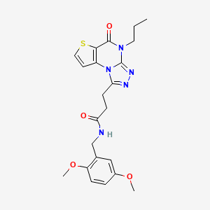 molecular formula C22H25N5O4S B2817138 N-(2,5-dimethoxybenzyl)-3-(5-oxo-4-propyl-4,5-dihydrothieno[2,3-e][1,2,4]triazolo[4,3-a]pyrimidin-1-yl)propanamide CAS No. 1189446-00-1