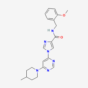 molecular formula C22H26N6O2 B2817152 N-[(2-methoxyphenyl)methyl]-1-[6-(4-methylpiperidin-1-yl)pyrimidin-4-yl]-1H-imidazole-4-carboxamide CAS No. 1251678-19-9