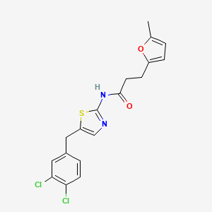 molecular formula C18H16Cl2N2O2S B2817161 N-[5-(3,4-dichlorobenzyl)-1,3-thiazol-2-yl]-3-(5-methylfuran-2-yl)propanamide CAS No. 874464-71-8