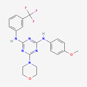 molecular formula C21H21F3N6O2 B2817174 N-(4-methoxyphenyl)-6-(morpholin-4-yl)-N'-[3-(trifluoromethyl)phenyl]-1,3,5-triazine-2,4-diamine CAS No. 296793-01-6