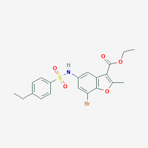molecular formula C20H20BrNO5S B281725 ETHYL 7-BROMO-5-(4-ETHYLBENZENESULFONAMIDO)-2-METHYL-1-BENZOFURAN-3-CARBOXYLATE 