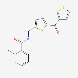 B2817262 2-methyl-N-((5-(thiophene-3-carbonyl)thiophen-2-yl)methyl)benzamide CAS No. 1797614-18-6