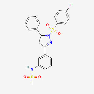 molecular formula C22H20FN3O4S2 B2817278 N-(3-(1-((4-fluorophenyl)sulfonyl)-5-phenyl-4,5-dihydro-1H-pyrazol-3-yl)phenyl)methanesulfonamide CAS No. 833438-56-5