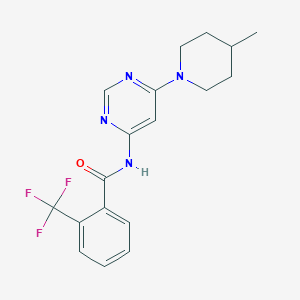 molecular formula C18H19F3N4O B2817426 N-[6-(4-methylpiperidin-1-yl)pyrimidin-4-yl]-2-(trifluoromethyl)benzamide CAS No. 1396858-62-0