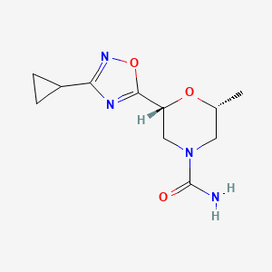 molecular formula C11H16N4O3 B2817580 rac-(2R,6R)-2-(3-cyclopropyl-1,2,4-oxadiazol-5-yl)-6-methylmorpholine-4-carboxamide,cis CAS No. 2408937-76-6