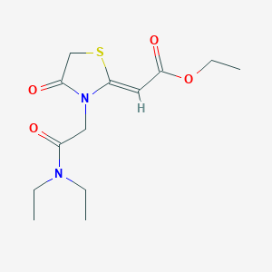 molecular formula C13H20N2O4S B2817623 Ethyl 2-{3-[(diethylcarbamoyl)methyl]-4-oxo-1,3-thiazolidin-2-ylidene}acetate CAS No. 565206-83-9