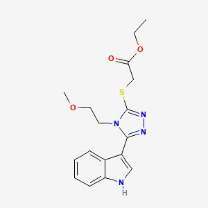 molecular formula C17H20N4O3S B2817647 ethyl 2-((5-(1H-indol-3-yl)-4-(2-methoxyethyl)-4H-1,2,4-triazol-3-yl)thio)acetate CAS No. 852145-26-7